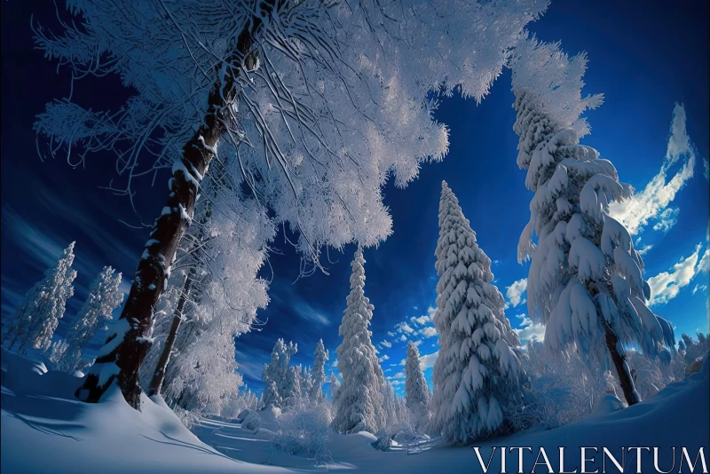 Winter's Evening: A Mesmerizing Snow Covered Forest AI Image