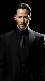 Enchanting Man in Black Suit: A Celebrity Portrait AI Image