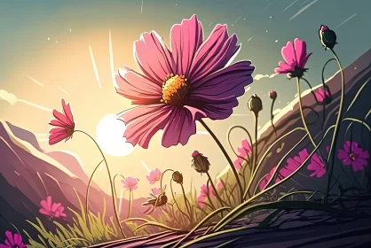Whimsical Wilderness: Pink Flowers Under the Sky