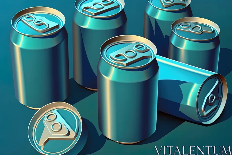 3D Soda Cans Art in Blue Shade - Anamorphic Art meets Technocore AI Image