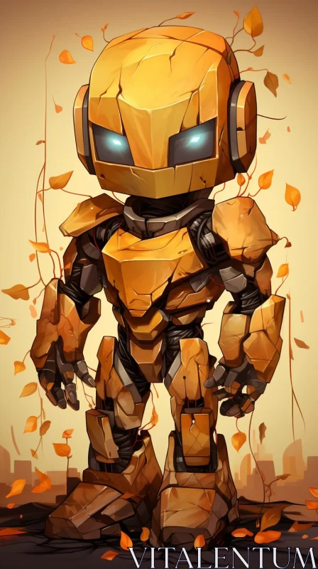 Charming Yellow Robot Under Autumn Leaves AI Image