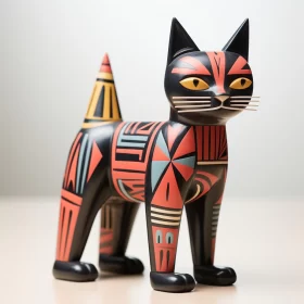Colorful Wooden Cat Sculpture in Traditional Craft Style