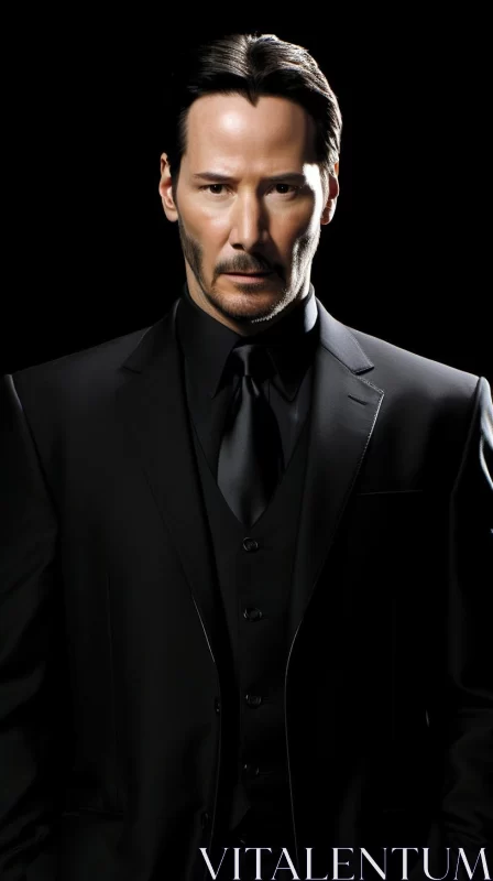 Enchanting Man in Black Suit: A Celebrity Portrait AI Image