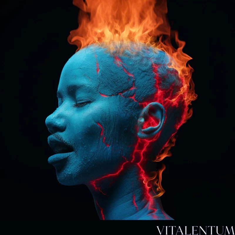 Fiery Head Portrait: A Fusion of Realism and Surrealism AI Image