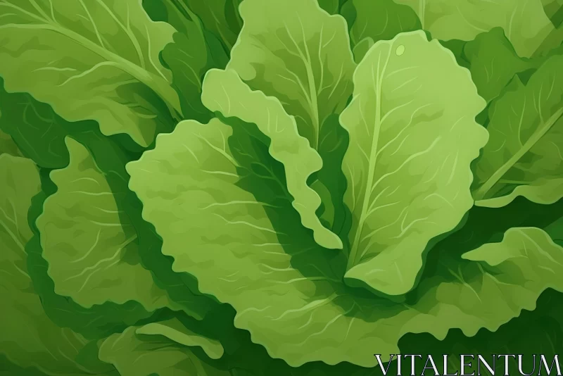 Green Lettuce Leaf Illustration in Natural Tones AI Image