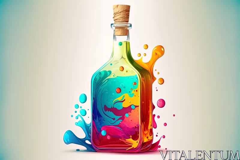 Abstract Colorful Bottle with Paint Splashes Illustration AI Image