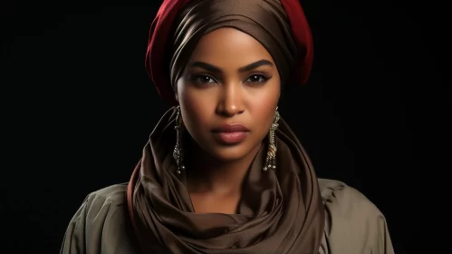 African Woman in a Head Scarf: A Portrait of Serene Beauty AI Image
