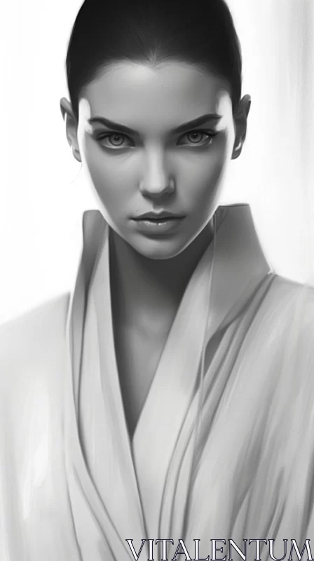 Futuristic Elegance: Monochrome Woman's Portrait AI Image