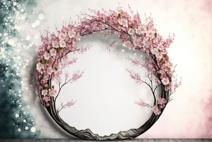 Mysterious Sakura Tree in Round Frame - 3D Landscape Art