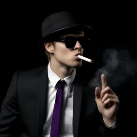 Retro Style Portrait of Smoking Businessman on Black Background AI Image