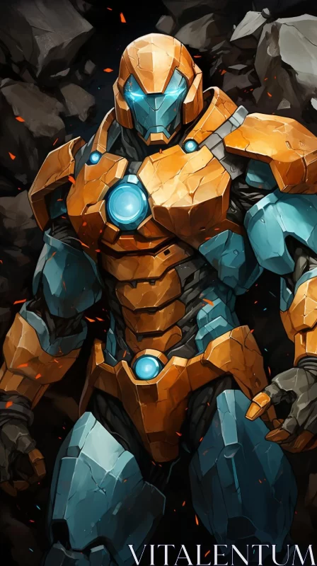 Robot Warrior - Precisionist Comic Art in Vibrant Orange AI Image
