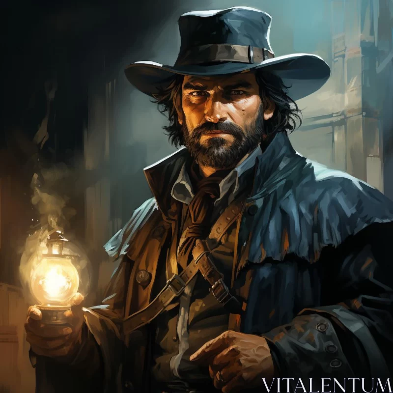 AI ART Western-Styled Old Man Character Portrait with Lantern