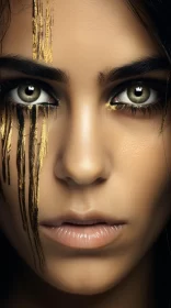 Woman with Golden Makeup and Layered Imagery