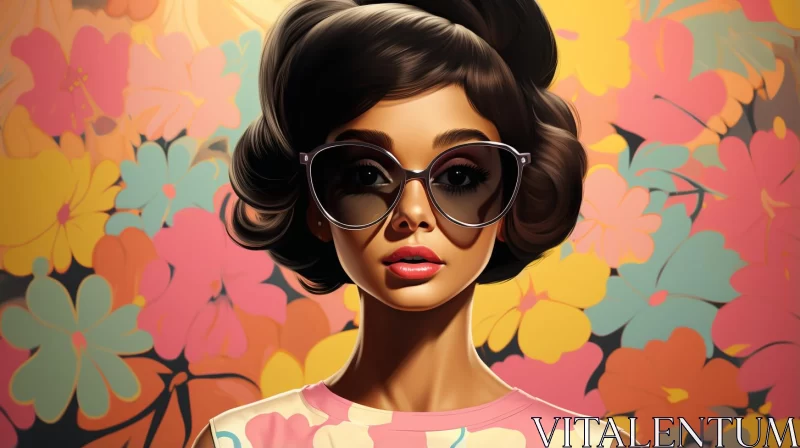 Cartoon Realism Meets Retro Glamour: A Woman with Sunglasses AI Image