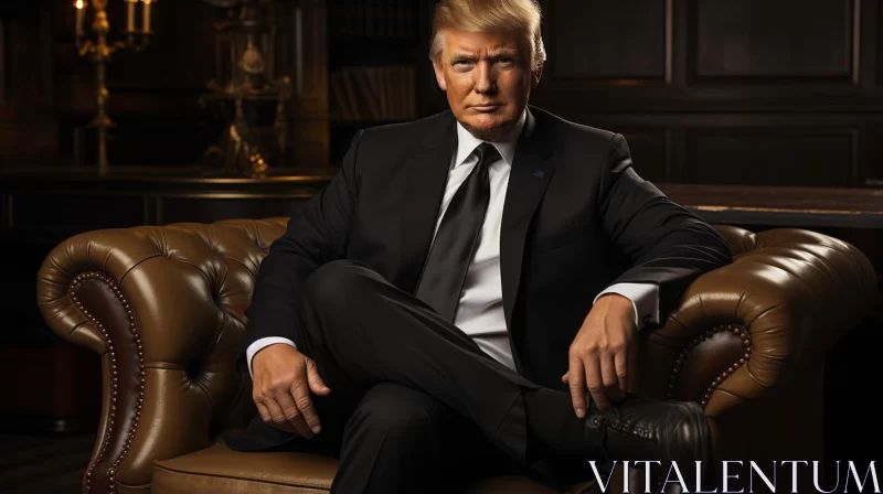 Donald Trump in Office: A Studio Portrait in Black and Amber AI Image