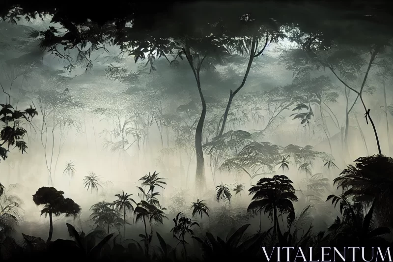 Mysterious Tropical Forest - Monochrome Artwork AI Image