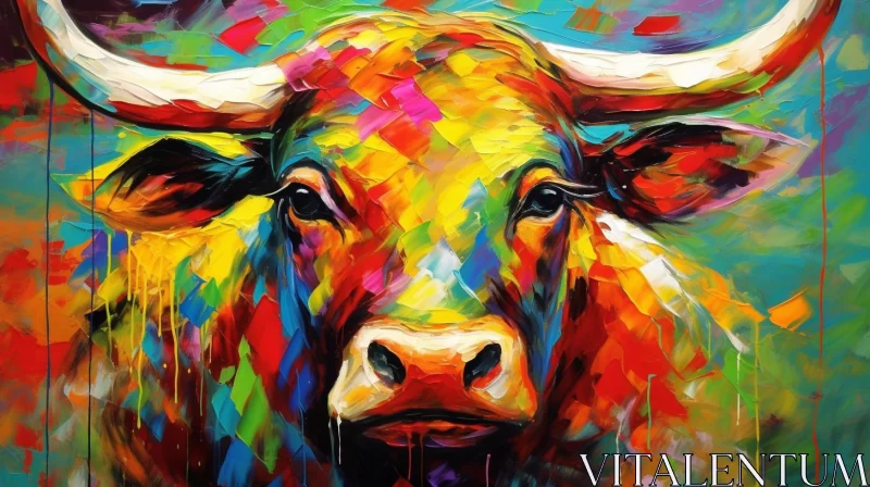 Bold, Colorful Cow Painting in Post-Impressionistic Style AI Image