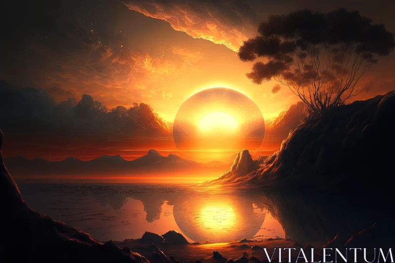 Fantastical Sunset Landscape Art AI Image