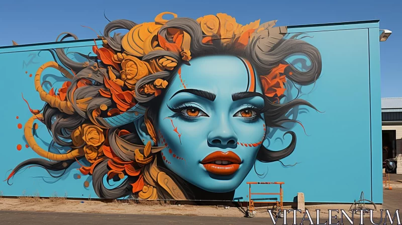 Grotesque Beauty: Azure and Amber Mural AI Image