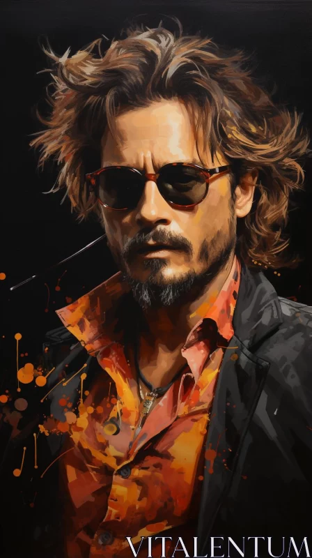 Johnny Depp Portrait in Dark Orange and Amber Tones AI Image