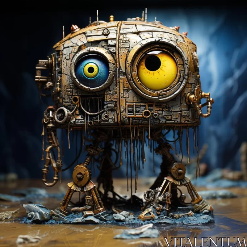 Metal Robot with Wandering Eyes - A Study in Voxel Art AI Image