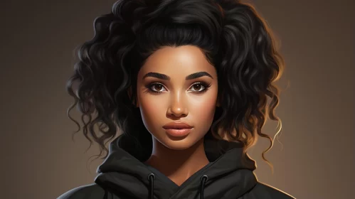 Realistic Portrait of a Stylish Black Woman in a Hoodie AI Image