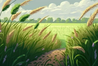 Spring Wheat Fields: A Cartoon Realism Illustration
