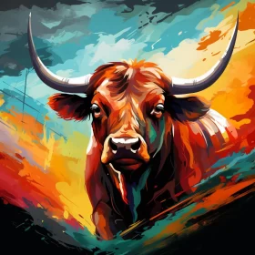 Aggressive Digital Illustration of a Bull in Vibrant Colors AI Image