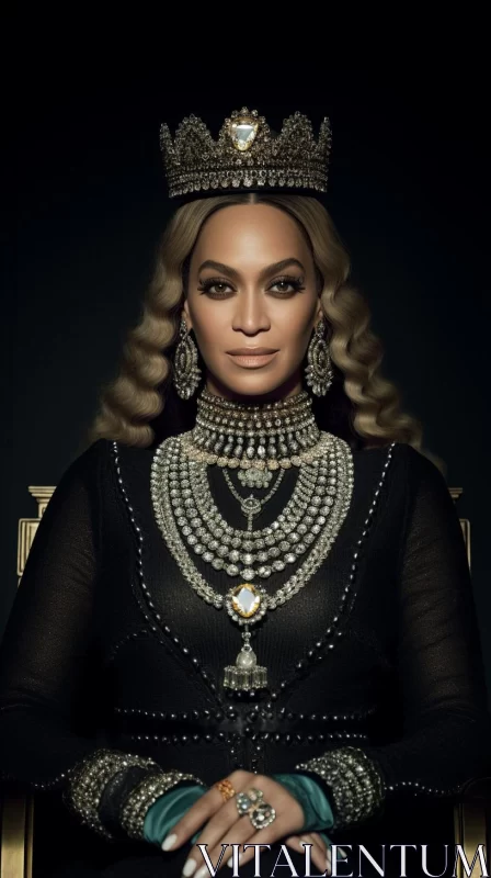 Beyoncé Portrayed in Regal Splendor with Crown and Jewels AI Image