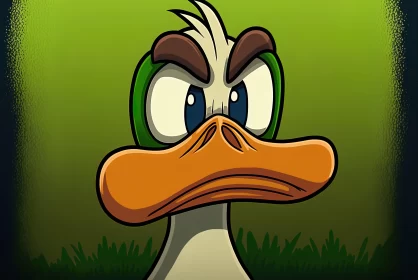 Captivating Cartoon Duck Art in Emerald Tones AI Image