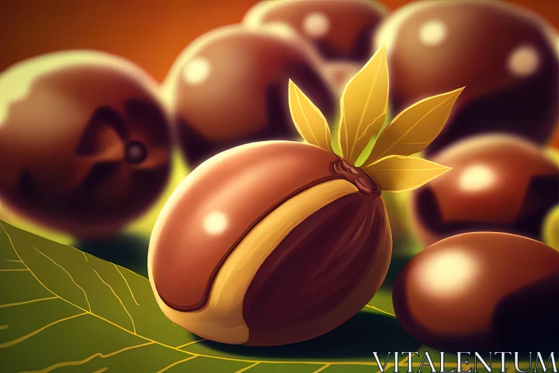 Chocolaty Delight: Nuts on a Leaf Illustration AI Image