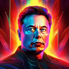 Elon Musk Portrait in Neon - Editorial Style Illustration AI Image