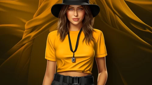 Fashionable Woman in Yellow with Modern Jewelry AI Image