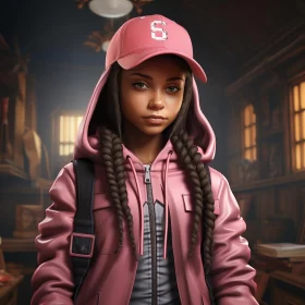 Girl in Pink Jacket: A Detailed Portrait AI Image