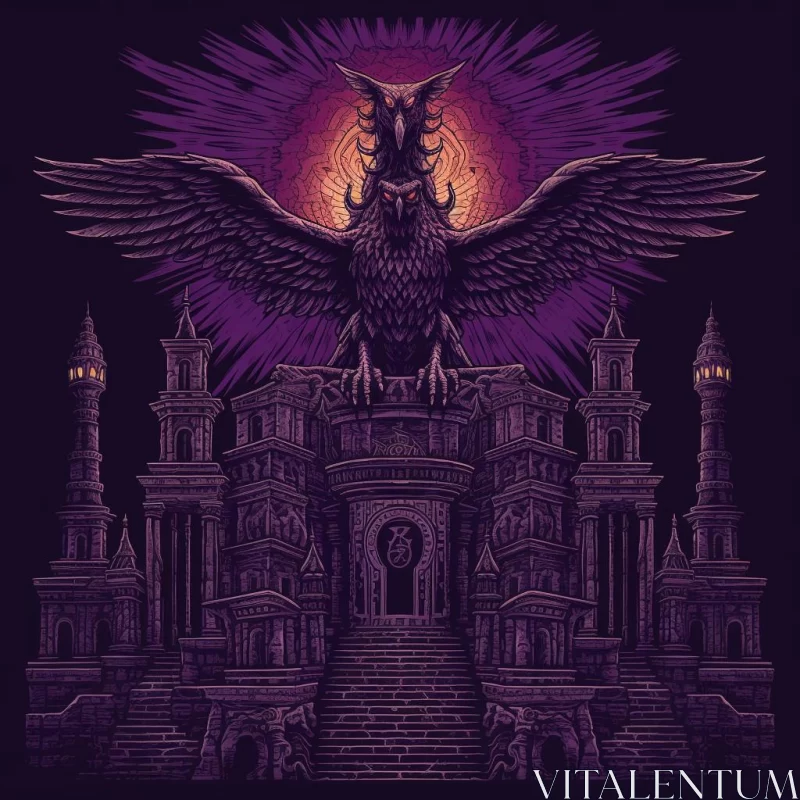 Majestic Eagle and Ancient Castle: A Purple Intrigue AI Image