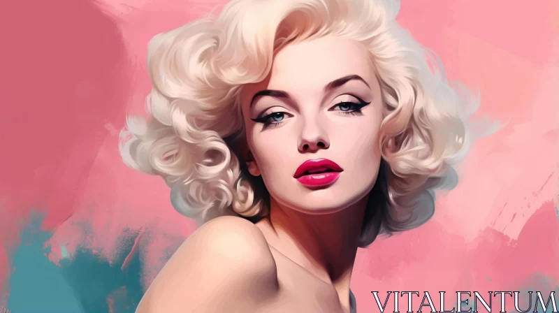 Marilyn Monroe Digital Art Painting on Pink Background AI Image