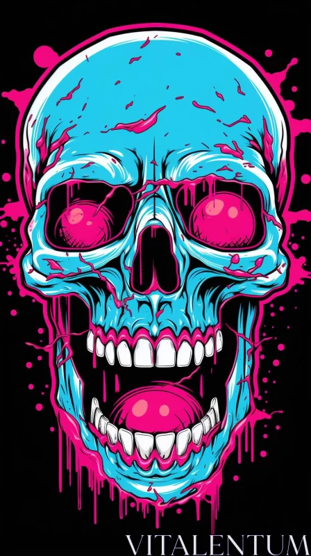 Neon Skull Artwork in Candycore Comic Style AI Image