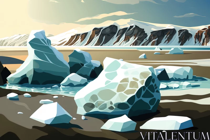 Scenic Icebergs and Snowy Mountains: A Digital Art Showcase AI Image