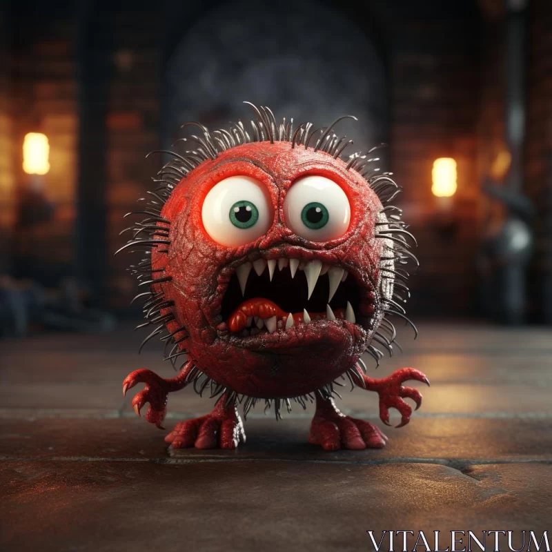 3D Rendered Red Monster with Tiger: A Playful Halloween Art Piece AI Image