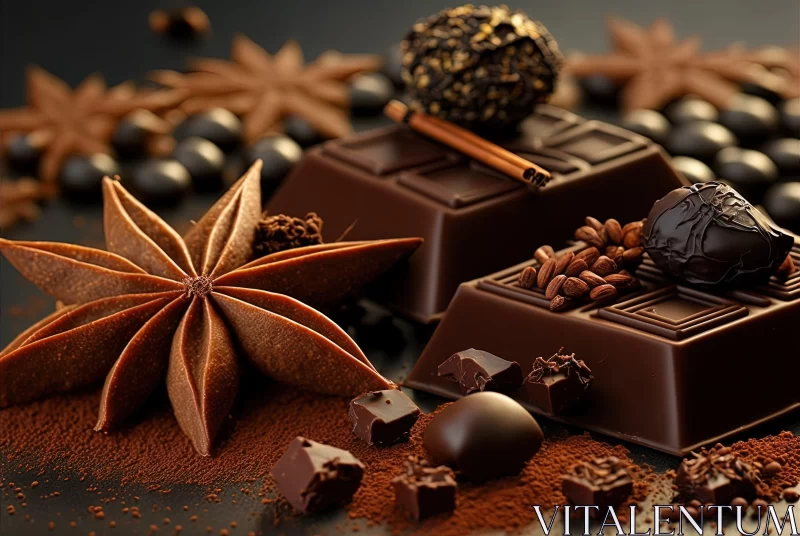 Contrasting Tones and Textures in a Festive Chocolate and Spice Display AI Image