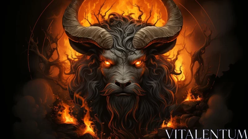 Fiery Goat Illustration with Mythological Undertones AI Image