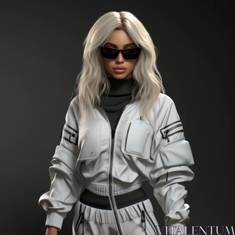 Futuristic Fashion: Girl in Sunglasses and White Suit AI Image