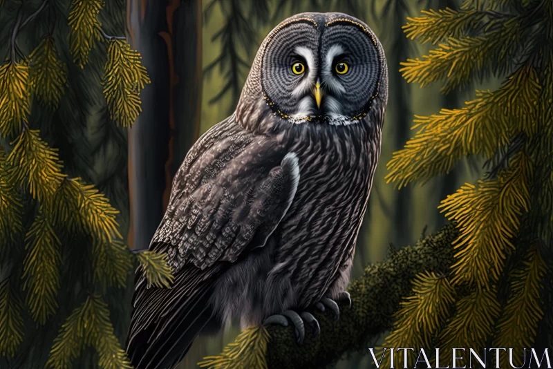 Owl in Norwegian Nature: Detailed Character Illustrations & Contrast AI Image