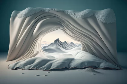 Snowy 3D Landscape: Whimsical Wilderness and Eroded Interiors AI Image