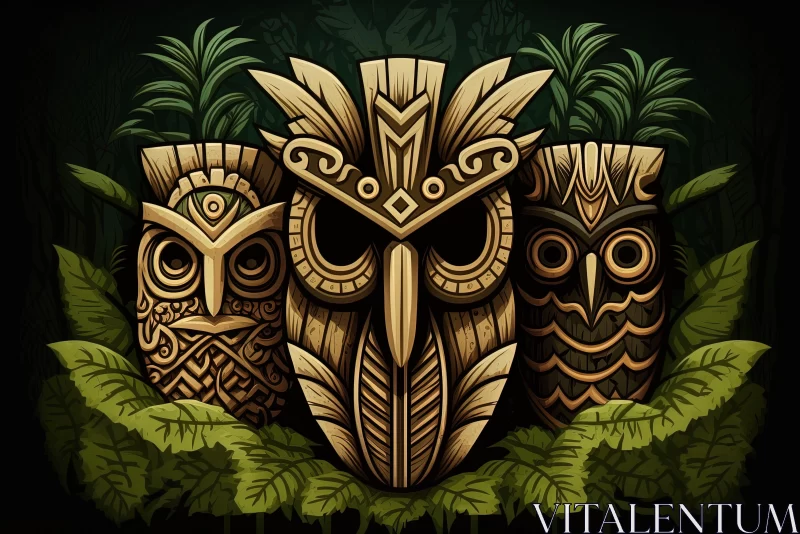 Tribal Owl Tattoos in Tropical Jungle - Mayan Inspired Art AI Image