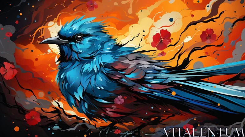 Abstract Blue Bird: A Colorful Digital Illustration AI Image