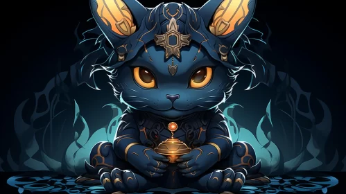 Blue Kitten in 2D Game Art Style: A Fusion of Kushan and Anime Art