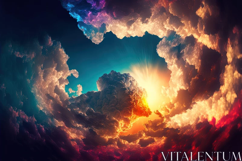 AI ART Colorful Sun Emerging from Clouds - Photorealistic Fantasy Art