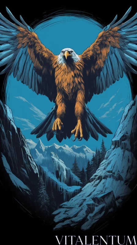 Eagle Over Mountains: A Bold, Graphic Illustration AI Image