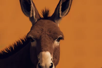 Minimalist Desertwave Donkey Portrait in Warm Orange Hues